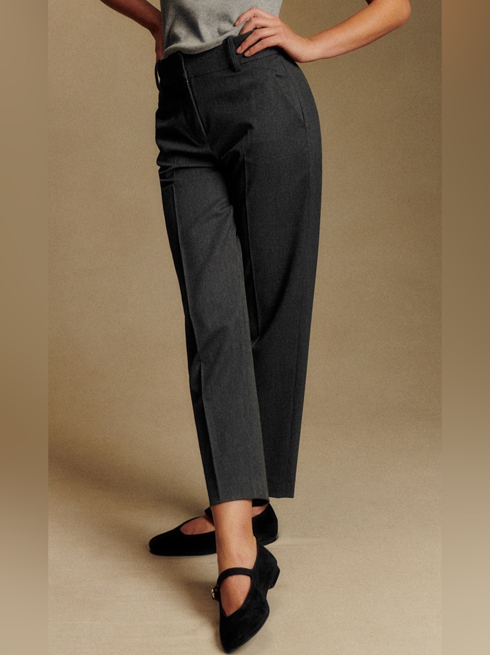 Sézane Dark Grey Tailored Crop Trousers Size 38 High Rise Ankle Pants